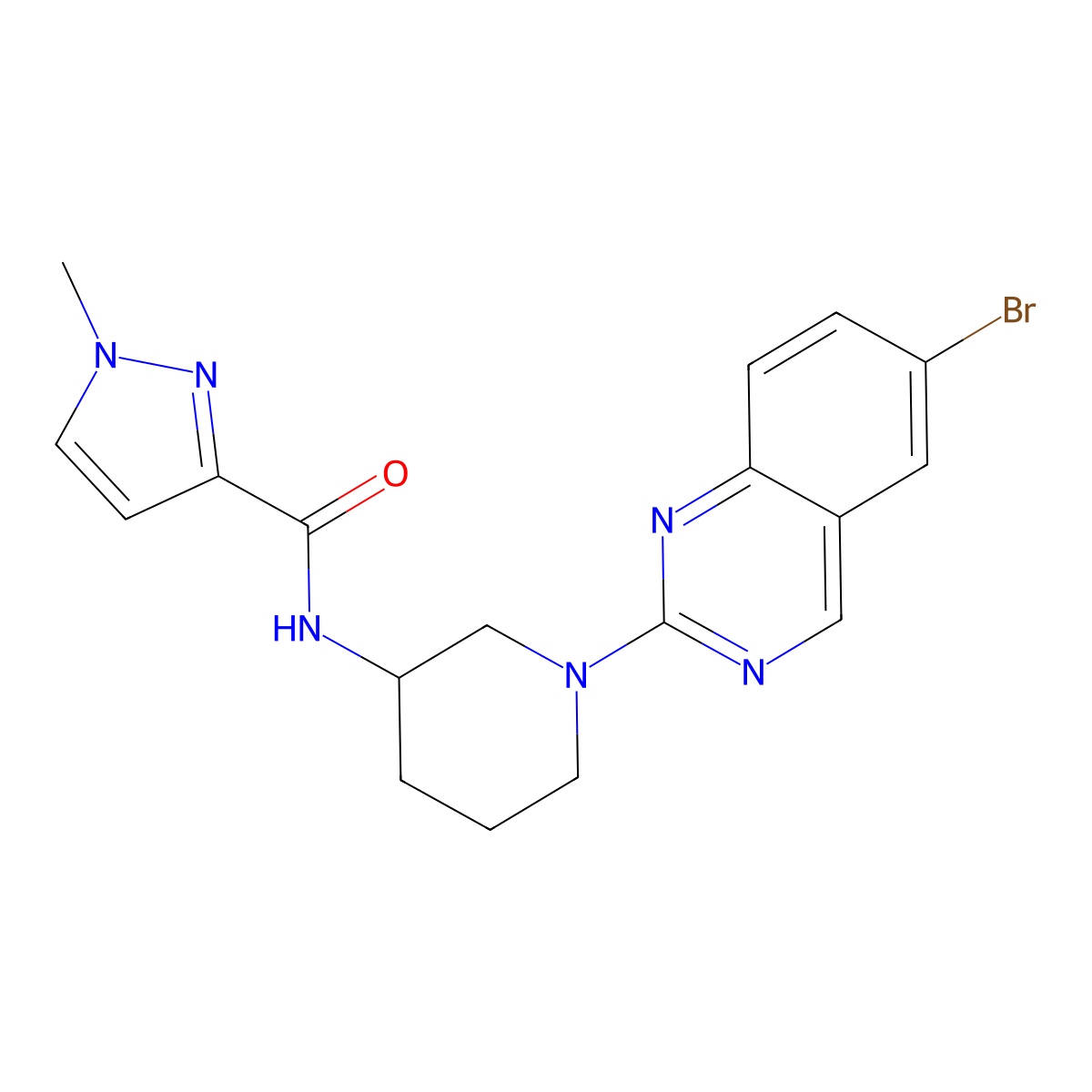 N-[1-(6-bromoquinazolin-2-yl)piperidin-3-yl]-1-methyl-1H-pyrazole-3-carboxamide molecular structure, CAS 3054592-80-9