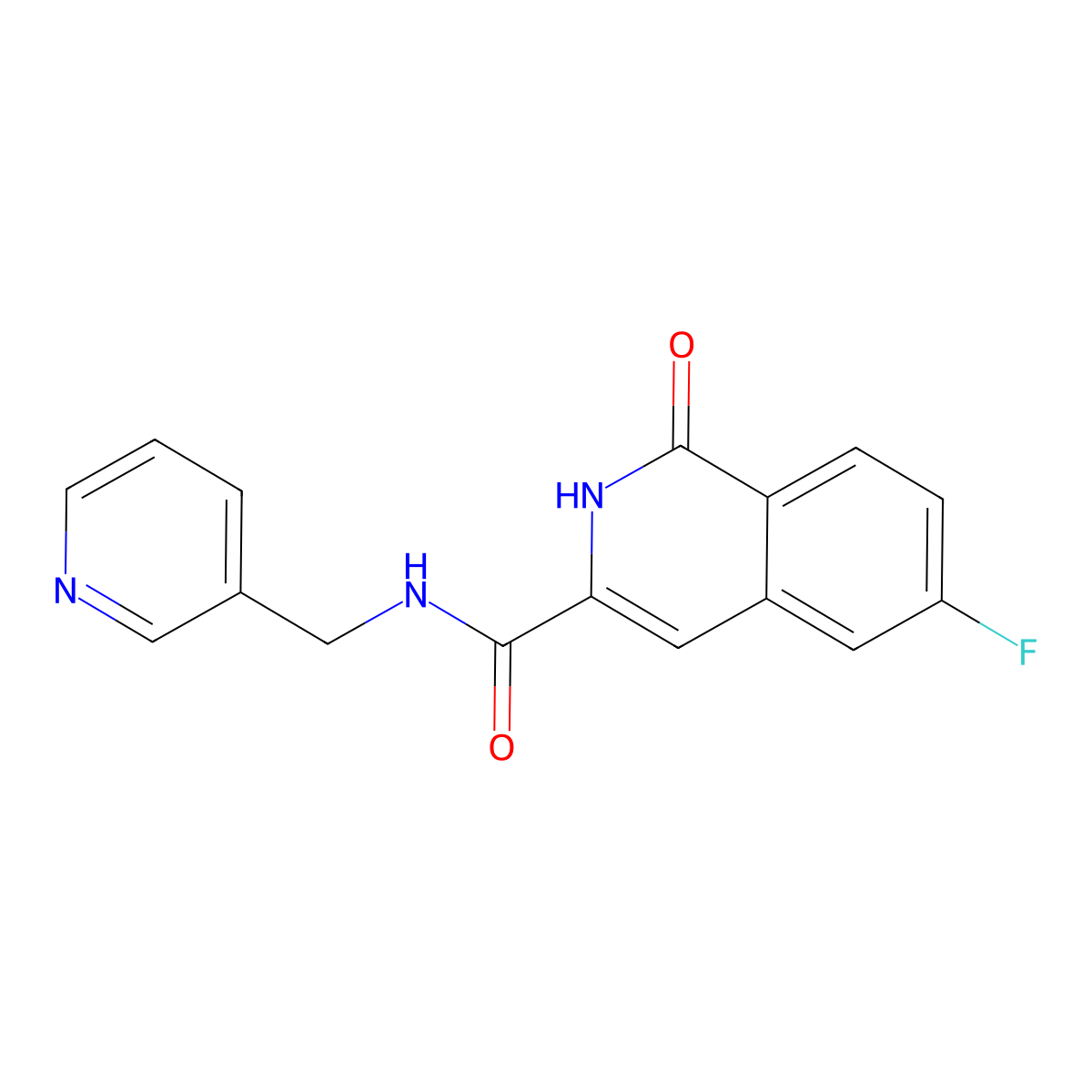6-fluoro-1-oxo-N-[(pyridin-3-yl)methyl]-1,2-dihydroisoquinoline-3-carboxamide molecular structure, CAS 3054592-85-4