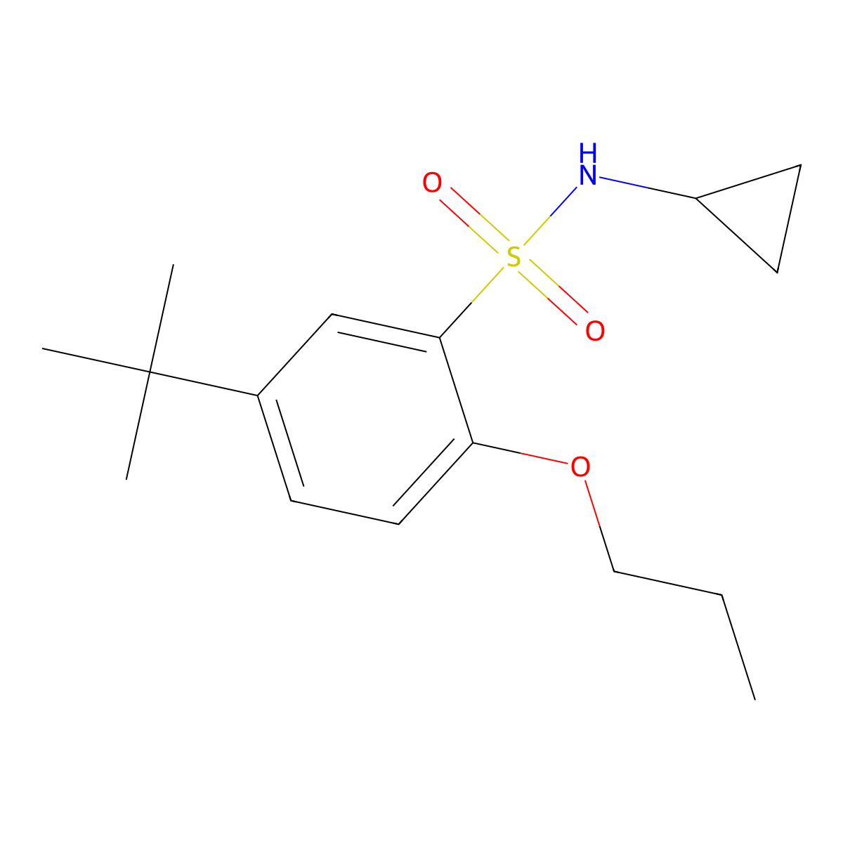 5-tert-butyl-N-cyclopropyl-2-propoxybenzene-1-sulfonamide molecular structure, CAS 3054592-86-5