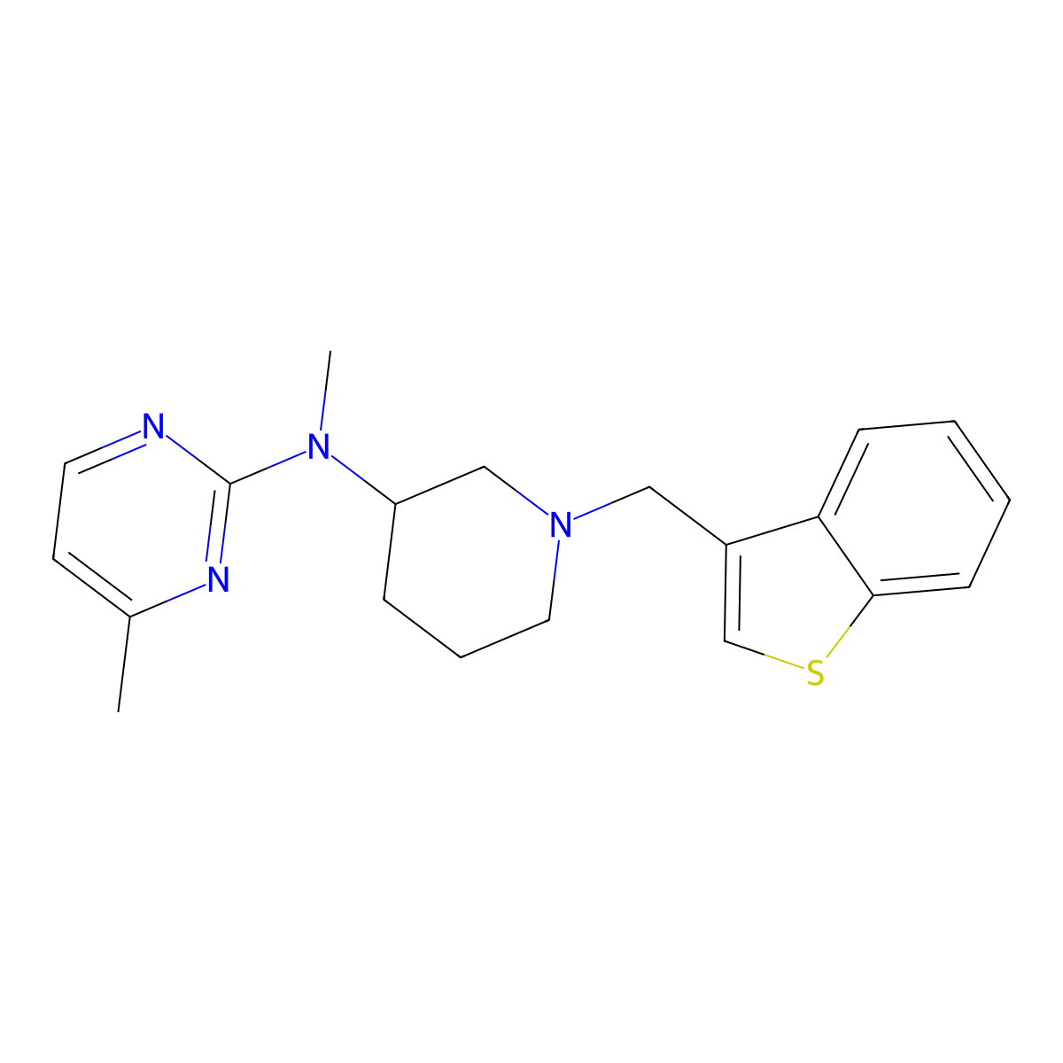 N-{1-[(1-benzothiophen-3-yl)methyl]piperidin-3-yl}-N,4-dimethylpyrimidin-2-amine molecular structure, CAS 3054592-89-8