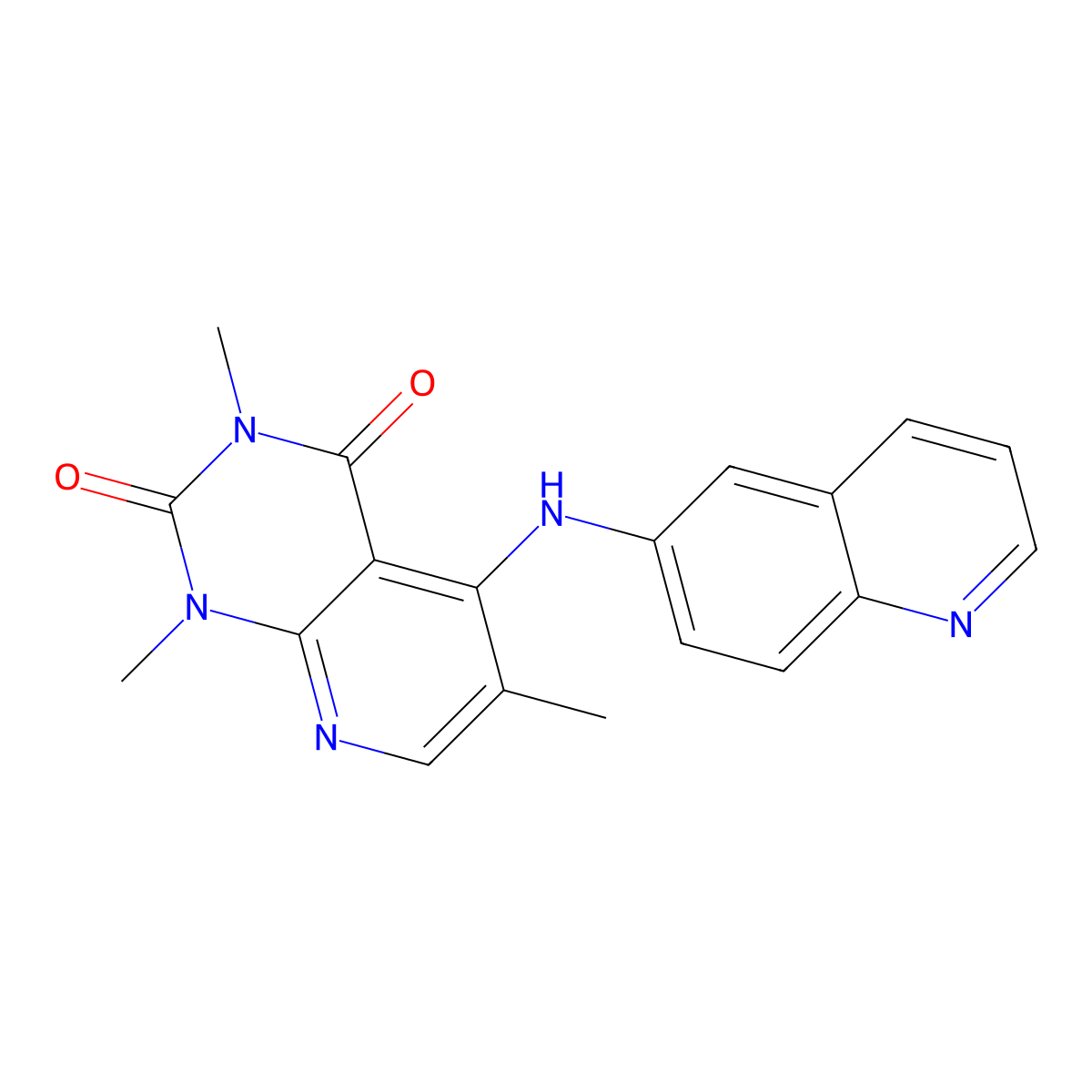 1,3,6-trimethyl-5-[(quinolin-6-yl)amino]-1H,2H,3H,4H-pyrido[2,3-d]pyrimidine-2,4-dione molecular structure, CAS 3054592-90-1
