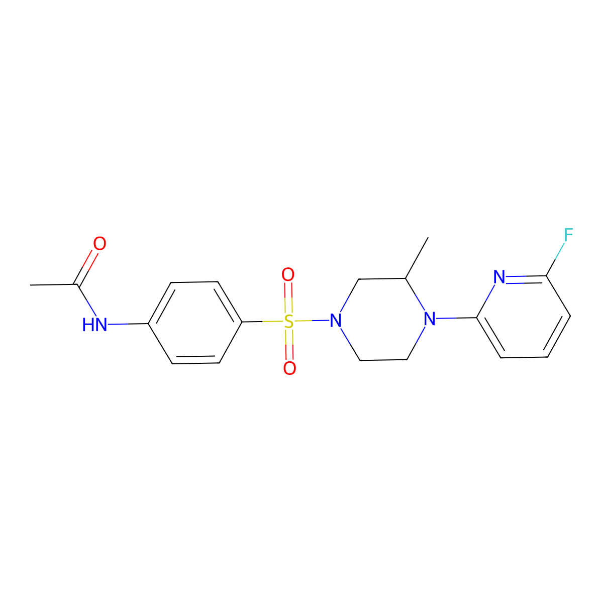 N-(4-{[4-(6-fluoropyridin-2-yl)-3-methylpiperazin-1-yl]sulfonyl}phenyl)acetamide molecular structure, CAS 3054592-94-5