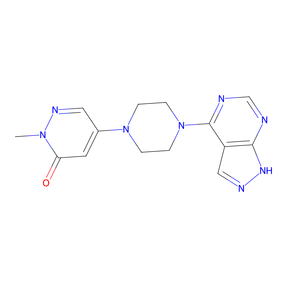 2-methyl-5-(4-{1H-pyrazolo[3,4-d]pyrimidin-4-yl}piperazin-1-yl)-2,3-dihydropyridazin-3-one molecular structure, CAS 3054592-97-8