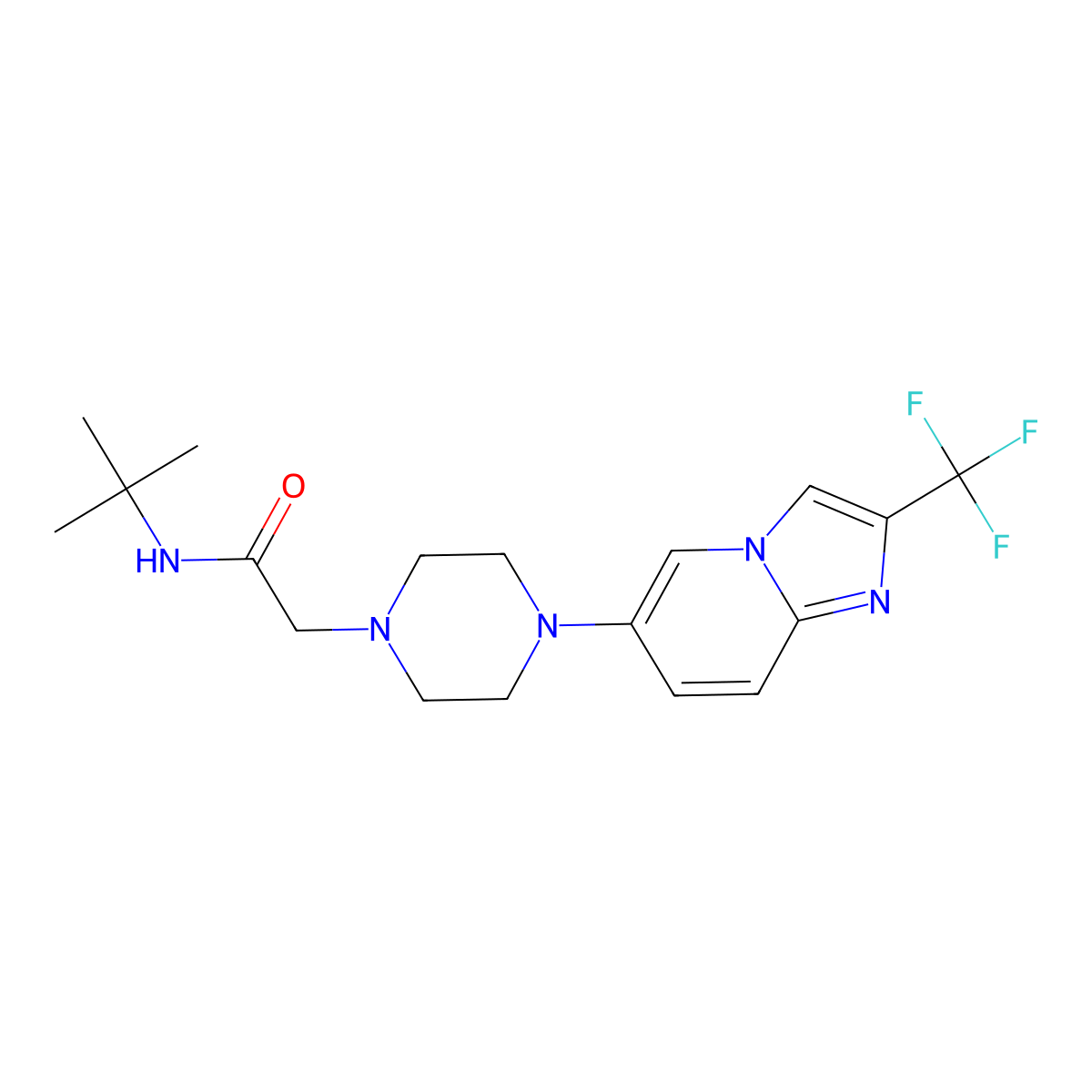N-tert-butyl-2-{4-[2-(trifluoromethyl)imidazo[1,2-a]pyridin-6-yl]piperazin-1-yl}acetamide molecular structure, CAS 3054593-04-0