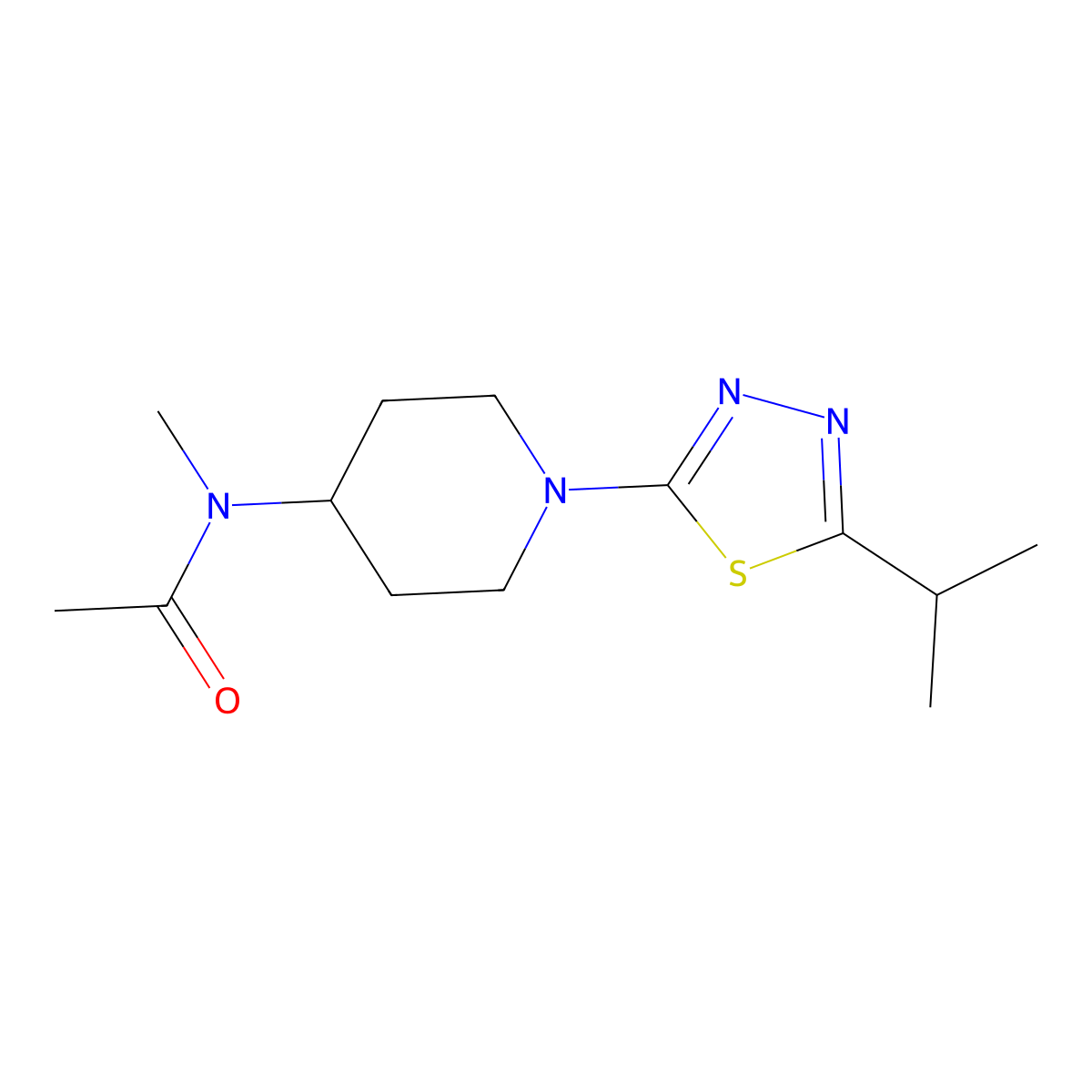N-methyl-N-{1-[5-(propan-2-yl)-1,3,4-thiadiazol-2-yl]piperidin-4-yl}acetamide molecular structure, CAS 3054593-16-4