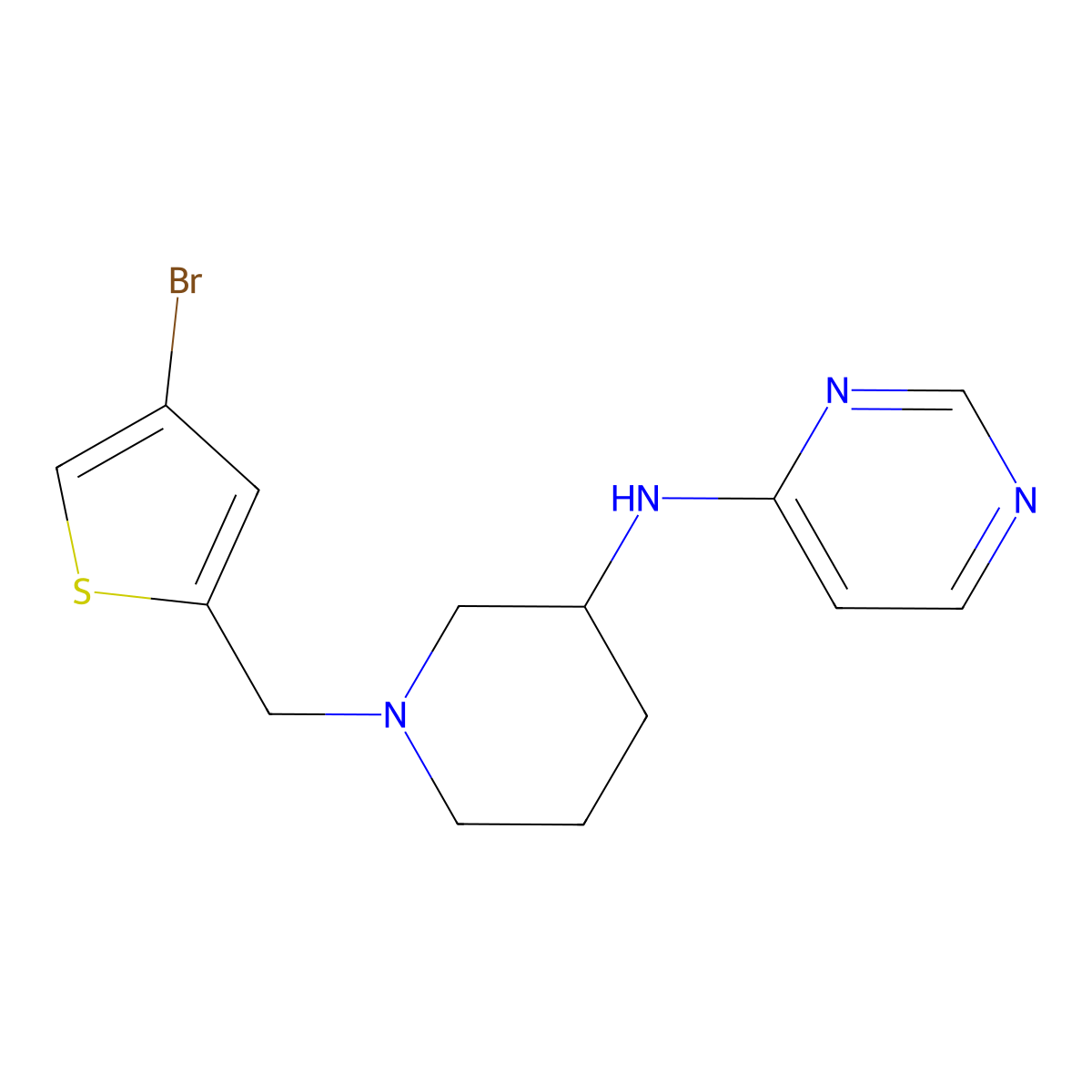 N-{1-[(4-bromothiophen-2-yl)methyl]piperidin-3-yl}pyrimidin-4-amine molecular structure, CAS 3054593-18-6
