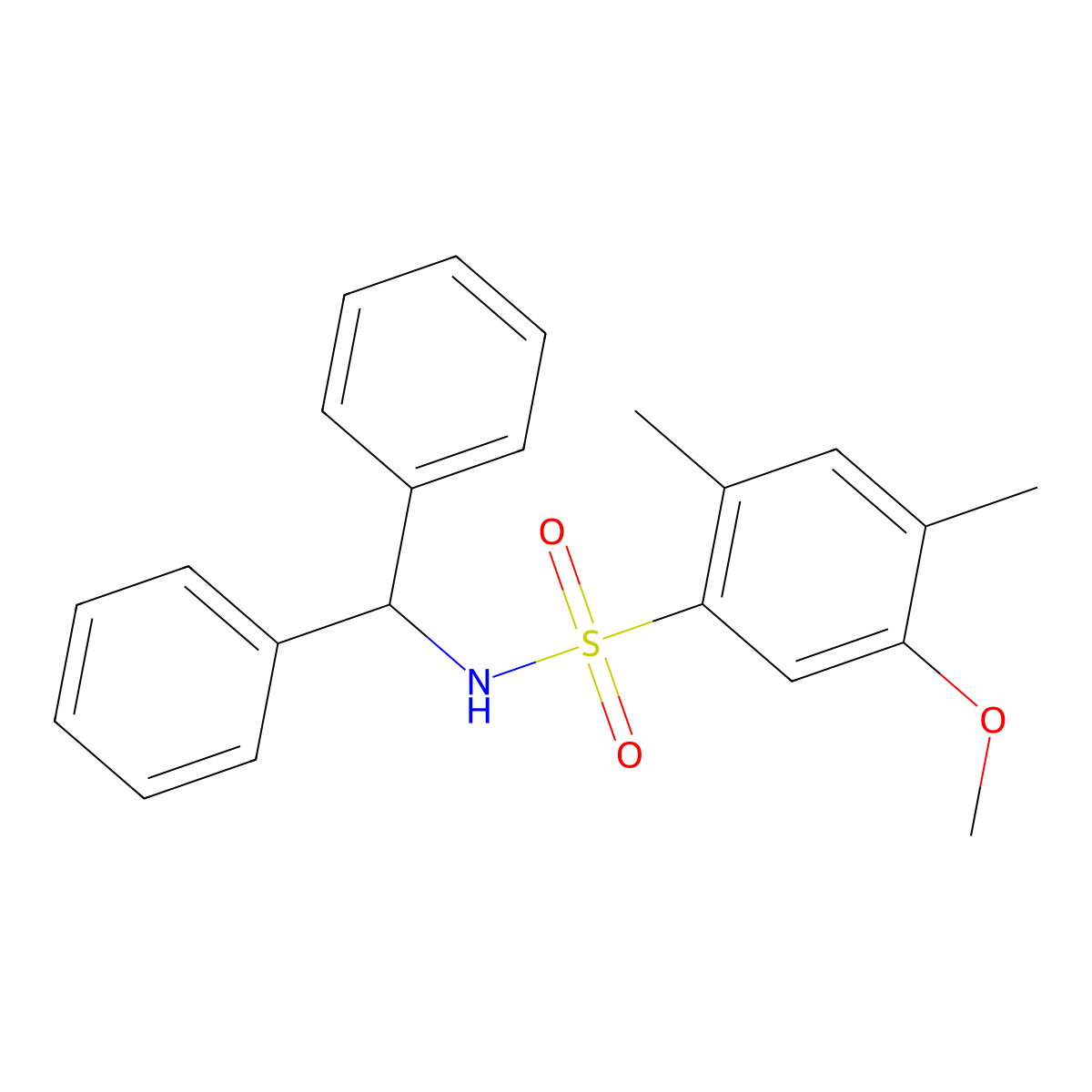 N-(diphenylmethyl)-5-methoxy-2,4-dimethylbenzene-1-sulfonamide molecular structure, CAS 3054593-21-1