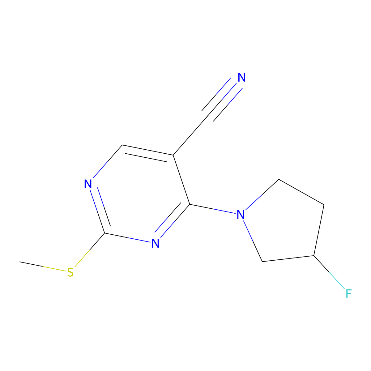 4-(3-Fluoropyrrolidin-1-yl)-2-(methylsulfanyl)pyrimidine-5-carbonitrile molecular structure, CAS 3054593-22-2