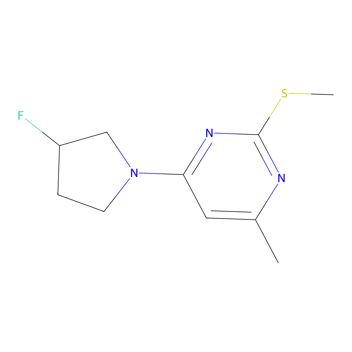 4-(3-Fluoropyrrolidin-1-yl)-6-methyl-2-(methylsulfanyl)pyrimidine molecular structure, CAS 3054593-26-6