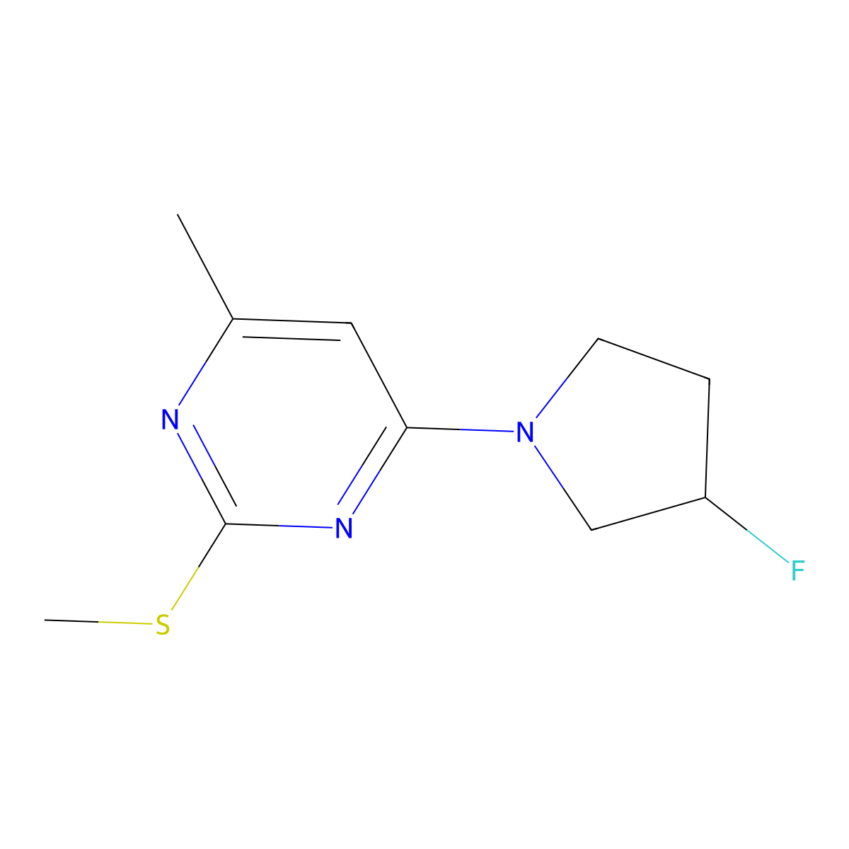 4-(3-Fluoropyrrolidin-1-yl)-6-methyl-2-(methylsulfanyl)pyrimidine molecular structure, CAS 3054593-26-6