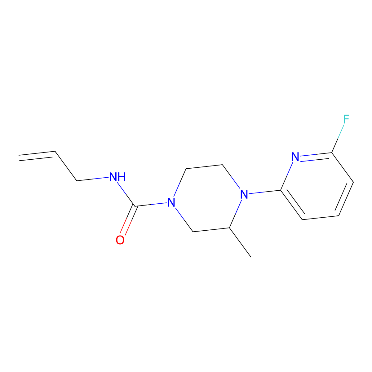 4-(6-fluoropyridin-2-yl)-3-methyl-N-(prop-2-en-1-yl)piperazine-1-carboxamide molecular structure, CAS 3054593-27-7