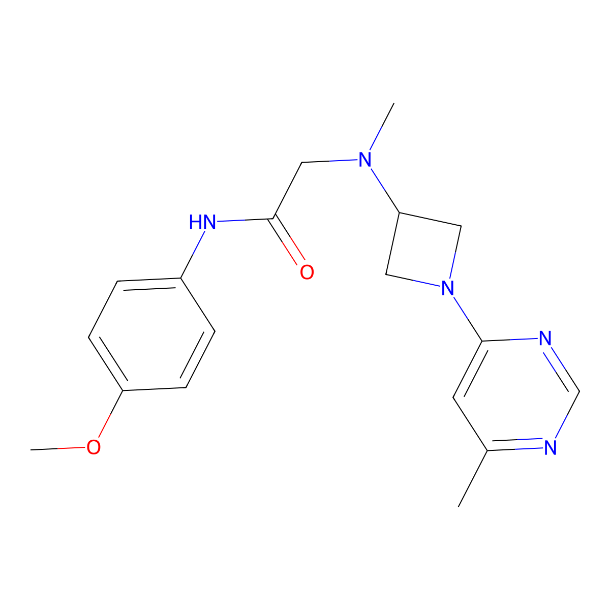N-(4-methoxyphenyl)-2-{methyl[1-(6-methylpyrimidin-4-yl)azetidin-3-yl]amino}acetamide molecular structure, CAS 3054593-28-8