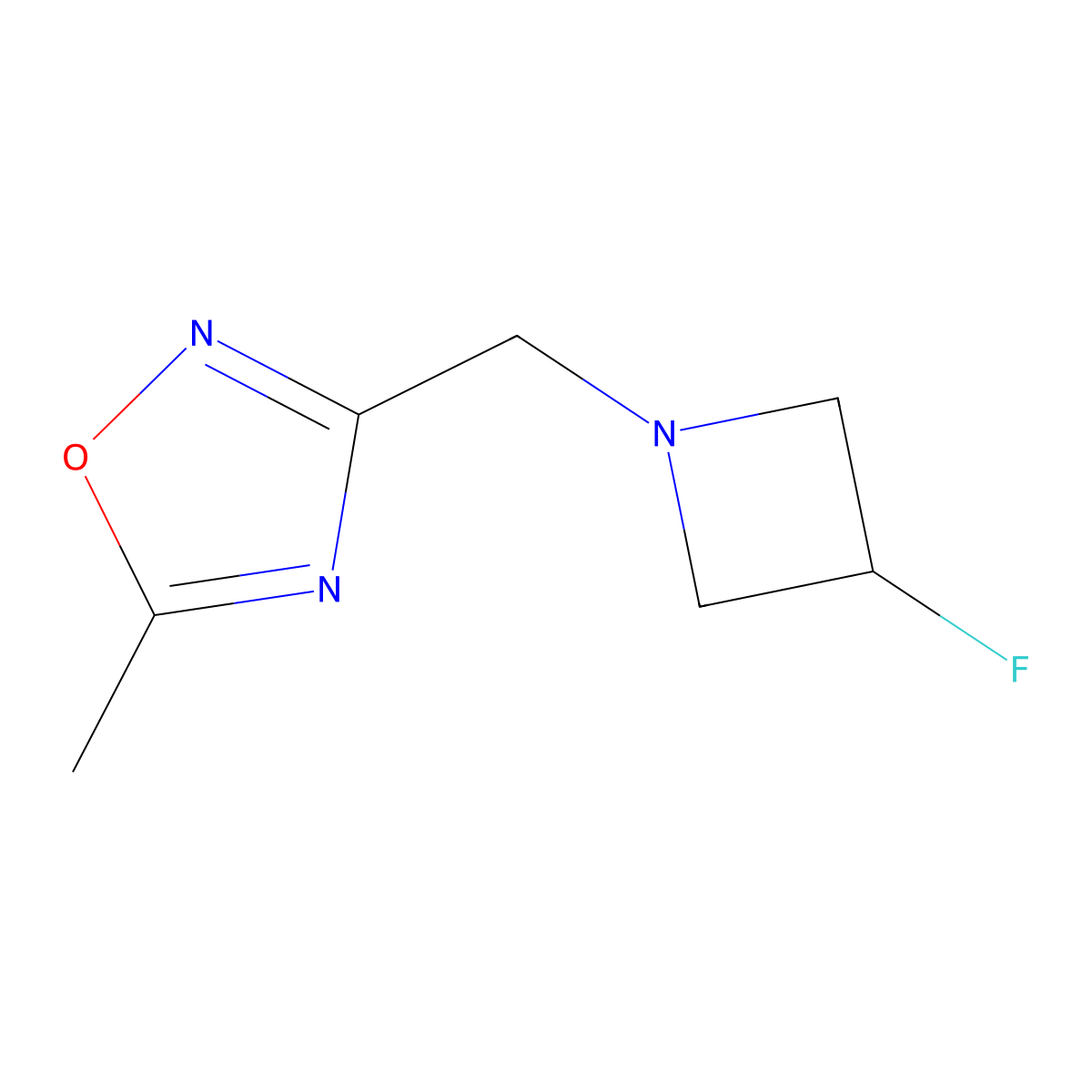 3-[(3-Fluoroazetidin-1-yl)methyl]-5-methyl-1,2,4-oxadiazole molecular structure, CAS 3054593-34-6