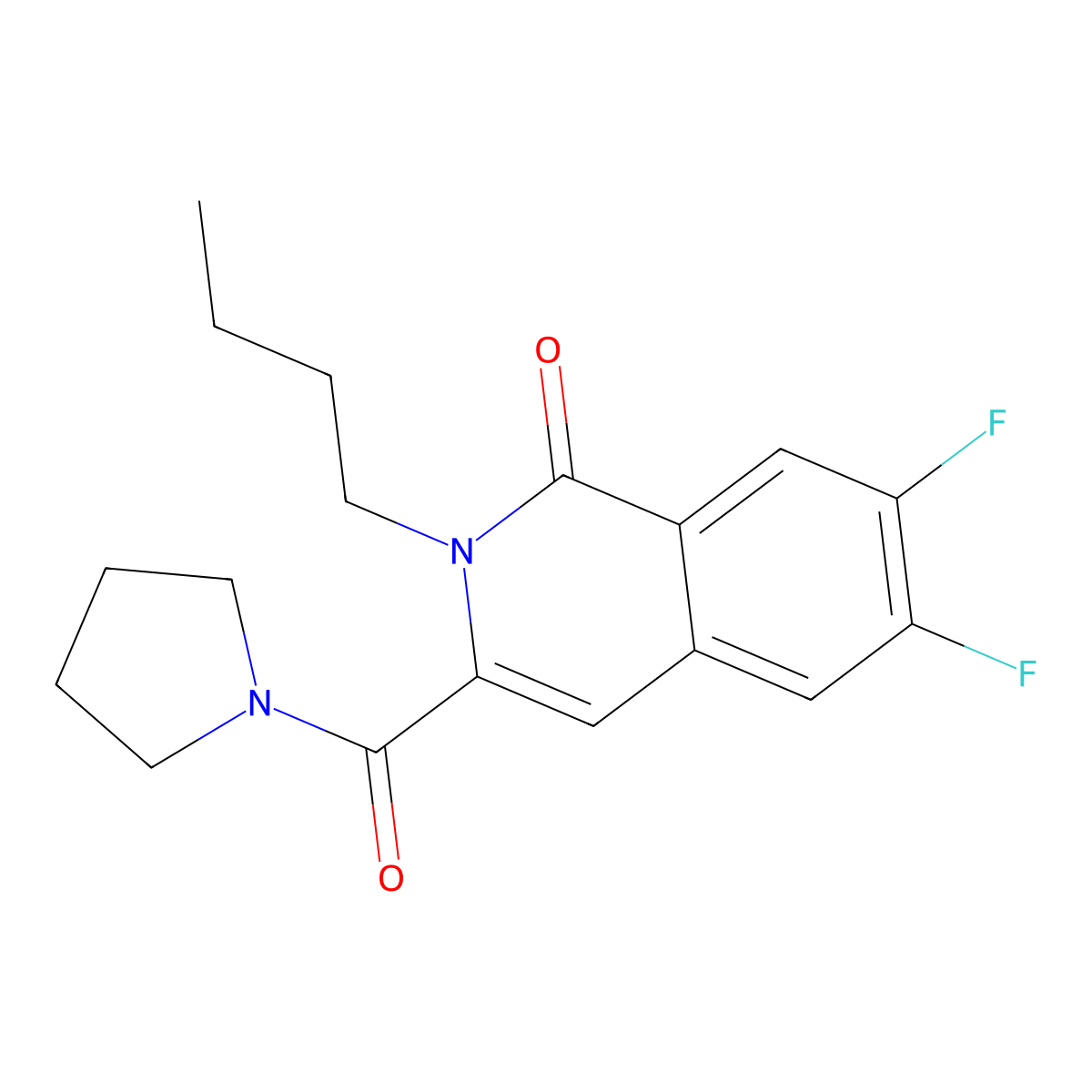 2-Butyl-6,7-difluoro-3-(pyrrolidine-1-carbonyl)-1,2-dihydroisoquinolin-1-one molecular structure, CAS 3054593-35-7