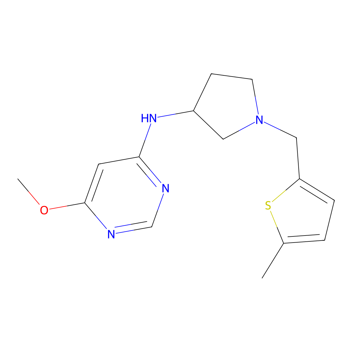 6-methoxy-N-{1-[(5-methylthiophen-2-yl)methyl]pyrrolidin-3-yl}pyrimidin-4-amine molecular structure, CAS 3054593-38-0