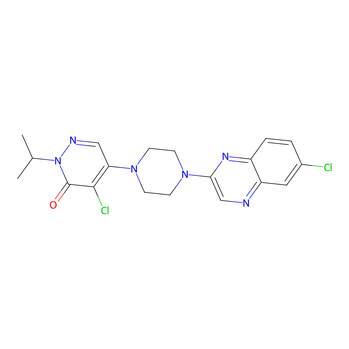 4-Chloro-5-[4-(6-chloroquinoxalin-2-yl)piperazin-1-yl]-2-(propan-2-yl)-2,3-dihydropyridazin-3-one molecular structure, CAS 3054593-42-6