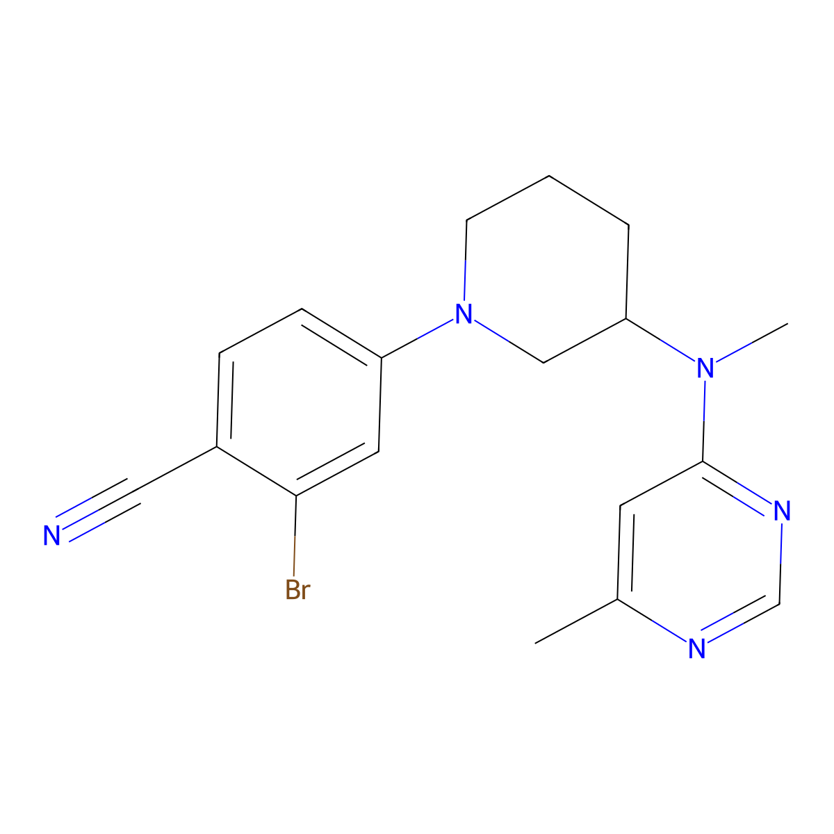 2-Bromo-4-[3-[methyl-(6-methylpyrimidin-4-yl)amino]piperidin-1-yl]benzonitrile molecular structure, CAS 3054593-43-7