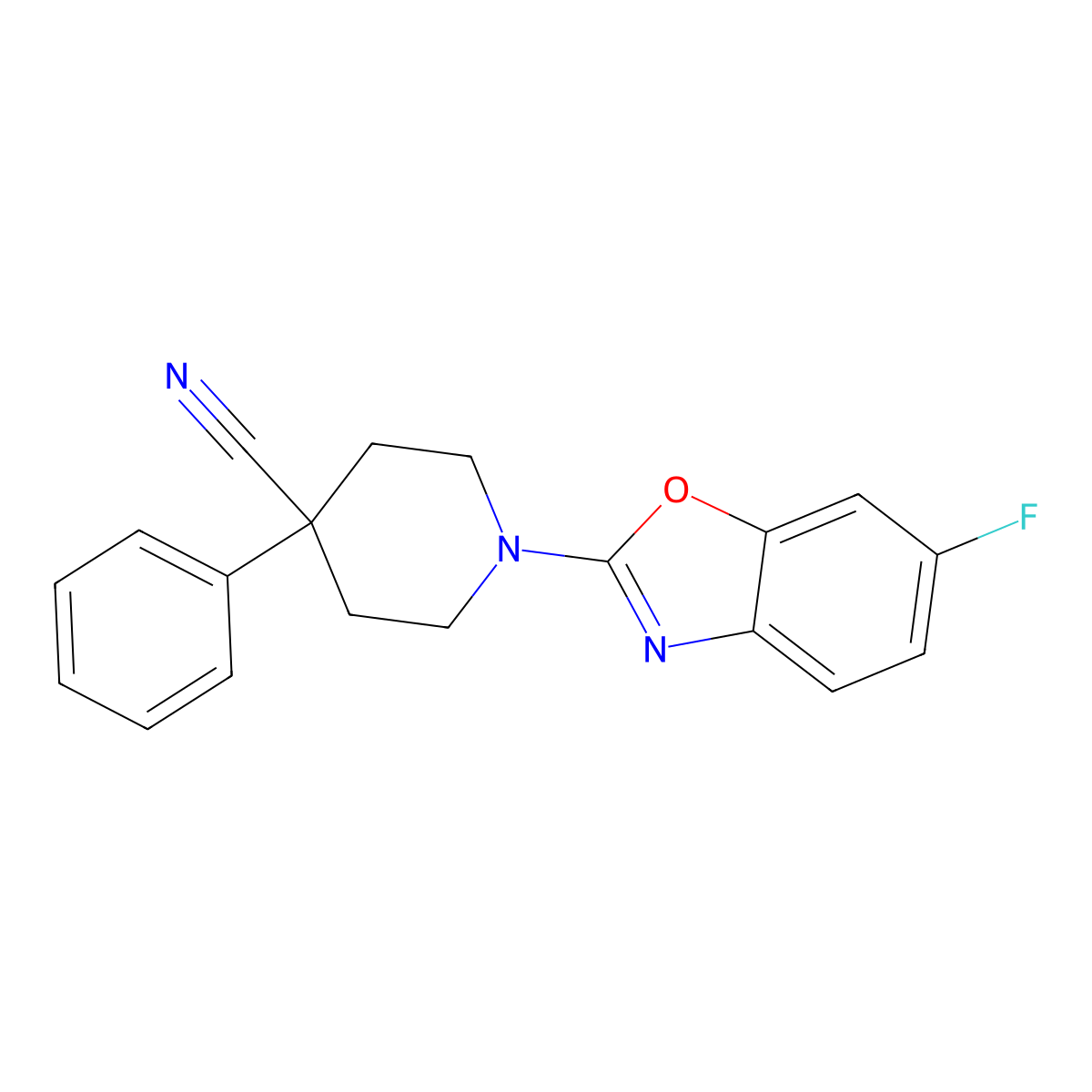 1-(6-Fluoro-1,3-benzoxazol-2-yl)-4-phenylpiperidine-4-carbonitrile molecular structure, CAS 3054593-46-0
