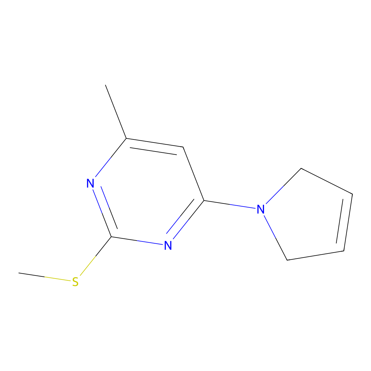 4-(2,5-dihydro-1H-pyrrol-1-yl)-6-methyl-2-(methylsulfanyl)pyrimidine molecular structure, CAS 3054593-48-2