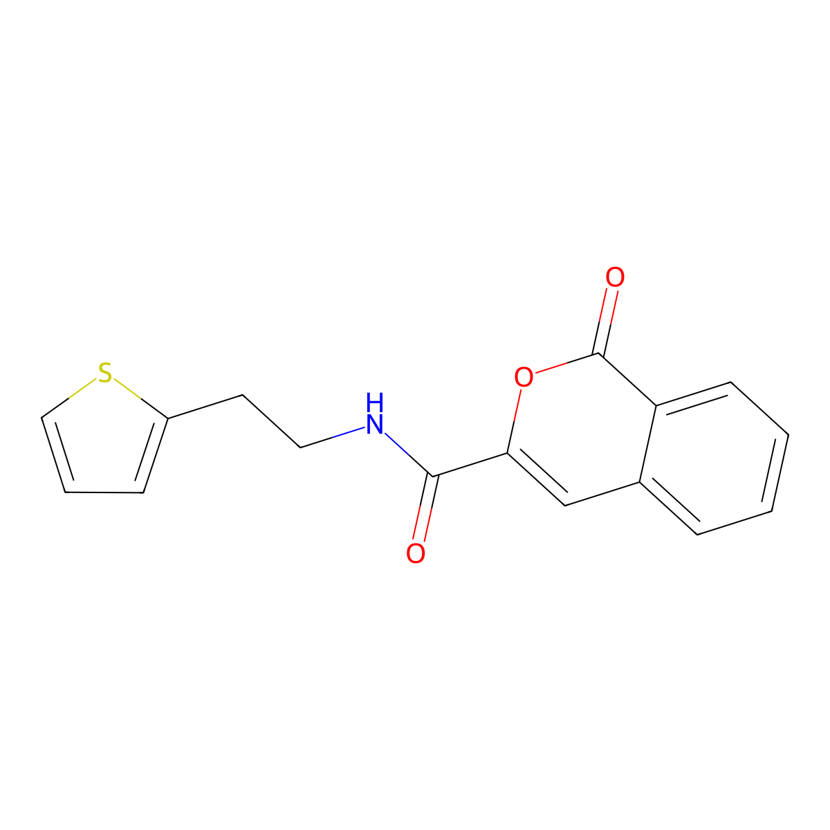 1-oxo-N-[2-(thiophen-2-yl)ethyl]-1H-isochromene-3-carboxamide molecular structure, CAS 3054593-55-1