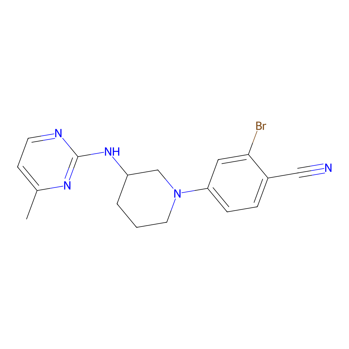 2-Bromo-4-{3-[(4-methylpyrimidin-2-yl)amino]piperidin-1-yl}benzonitrile molecular structure, CAS 3054593-59-5