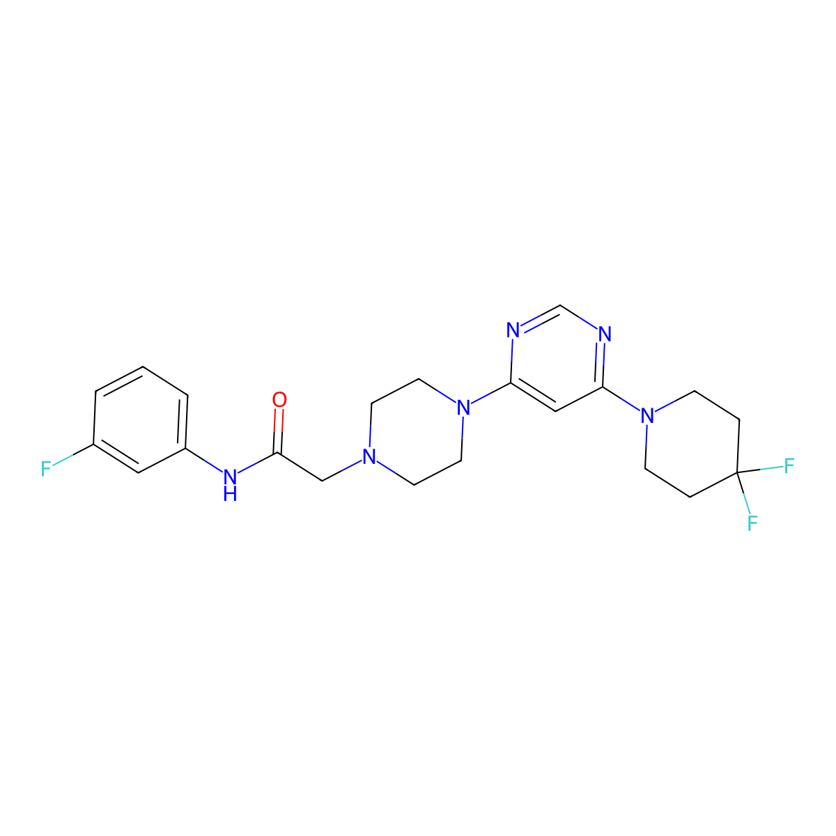 2-{4-[6-(4,4-difluoropiperidin-1-yl)pyrimidin-4-yl]piperazin-1-yl}-N-(3-fluorophenyl)acetamide molecular structure, CAS 3054593-66-4