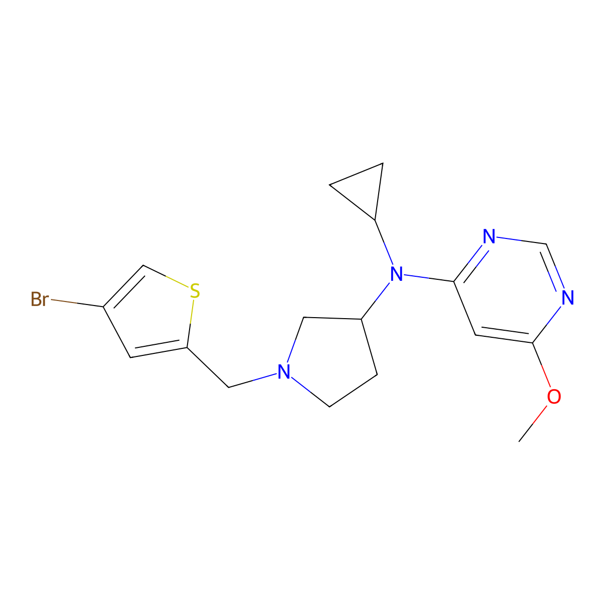 N-[1-[(4-bromothiophen-2-yl)methyl]pyrrolidin-3-yl]-N-cyclopropyl-6-methoxypyrimidin-4-amine molecular structure, CAS 3054593-67-5