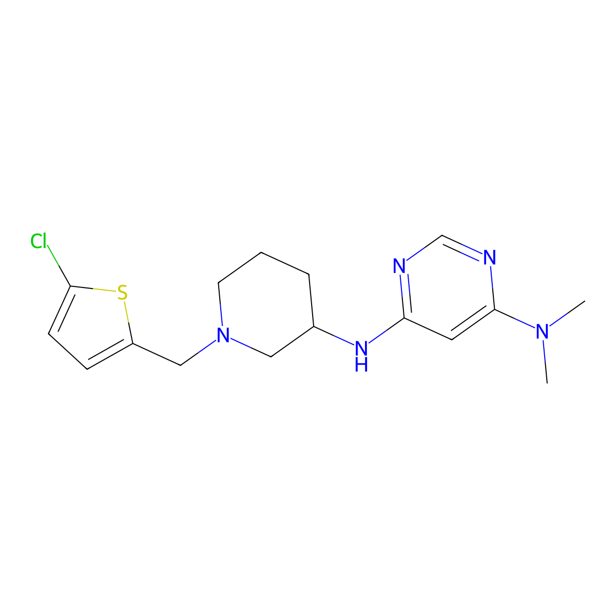 N6-{1-[(5-chlorothiophen-2-yl)methyl]piperidin-3-yl}-N4,N4-dimethylpyrimidine-4,6-diamine molecular structure, CAS 3054593-75-5