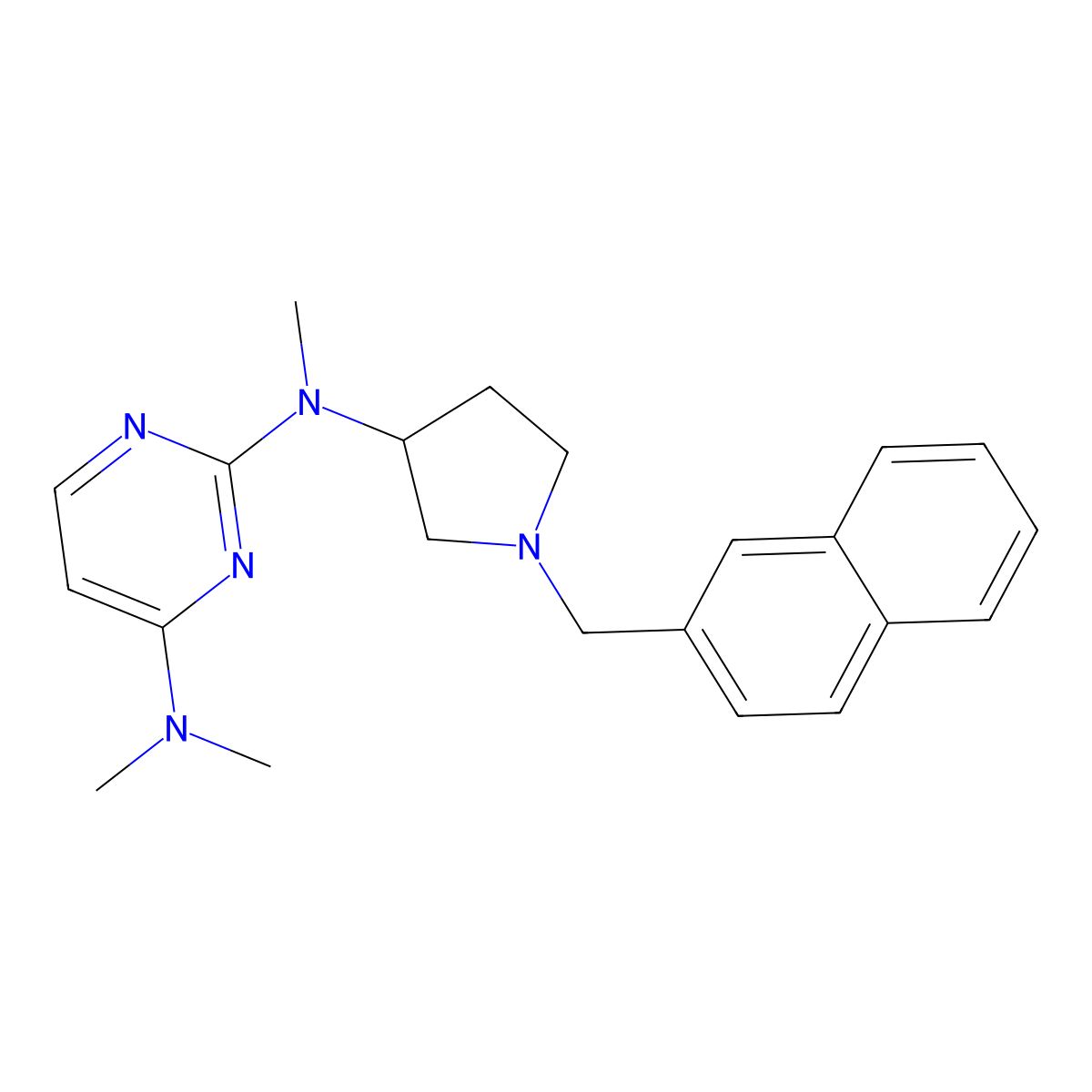 N2,N4,N4-trimethyl-N2-{1-[(naphthalen-2-yl)methyl]pyrrolidin-3-yl}pyrimidine-2,4-diamine molecular structure, CAS 3054593-80-2