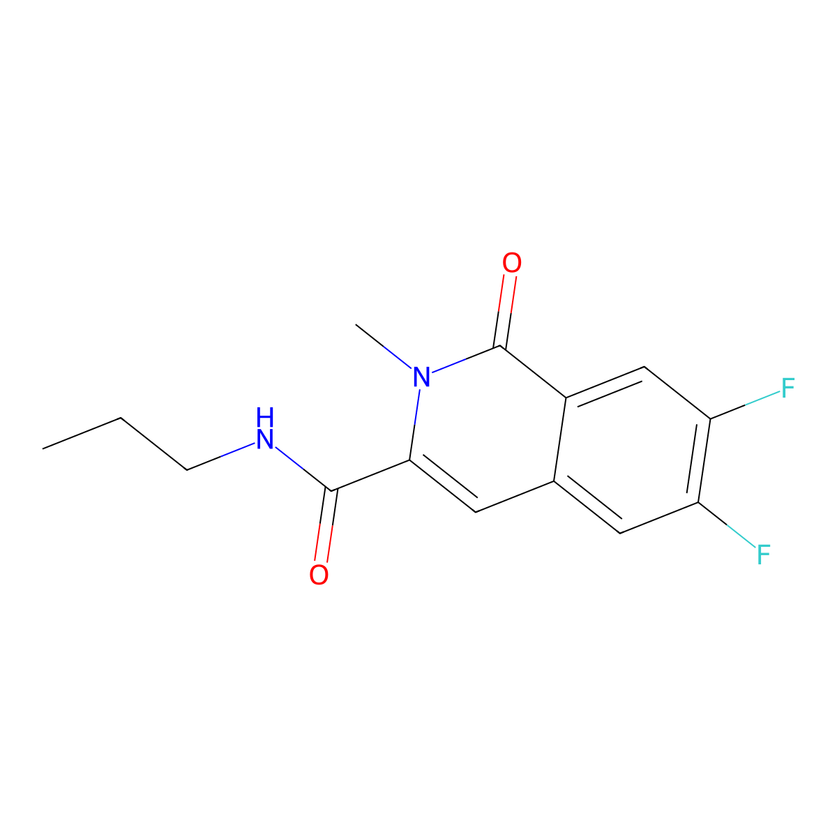 6,7-difluoro-2-methyl-1-oxo-N-propyl-1,2-dihydroisoquinoline-3-carboxamide molecular structure, CAS 3054593-83-5