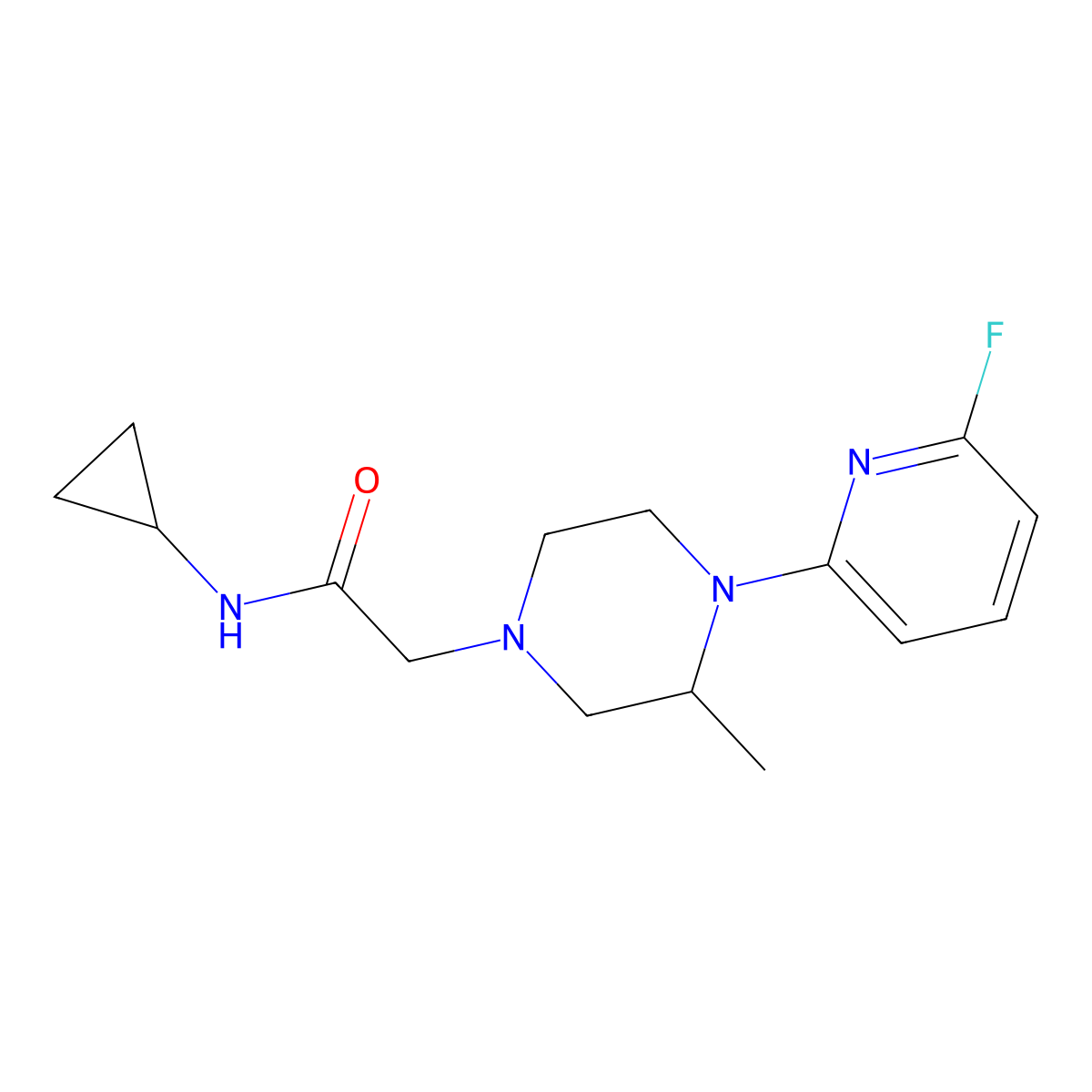N-cyclopropyl-2-[4-(6-fluoropyridin-2-yl)-3-methylpiperazin-1-yl]acetamide molecular structure, CAS 3054593-91-5