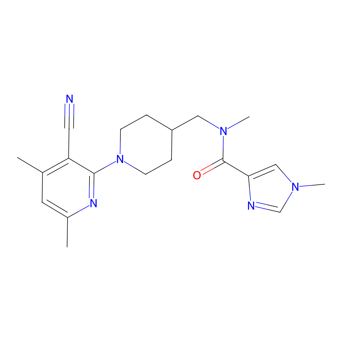 N-{[1-(3-cyano-4,6-dimethylpyridin-2-yl)piperidin-4-yl]methyl}-N,1-dimethyl-1H-imidazole-4-carboxamide molecular structure, CAS 3054593-97-1