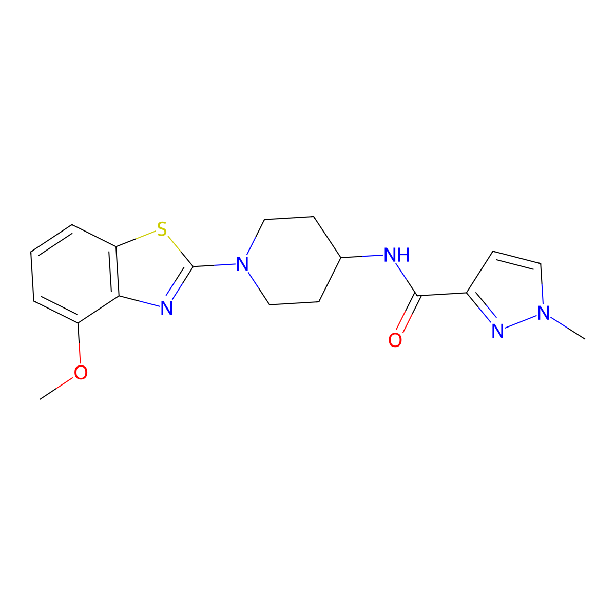 N-[1-(4-methoxy-1,3-benzothiazol-2-yl)piperidin-4-yl]-1-methyl-1H-pyrazole-3-carboxamide molecular structure, CAS 3054594-02-1