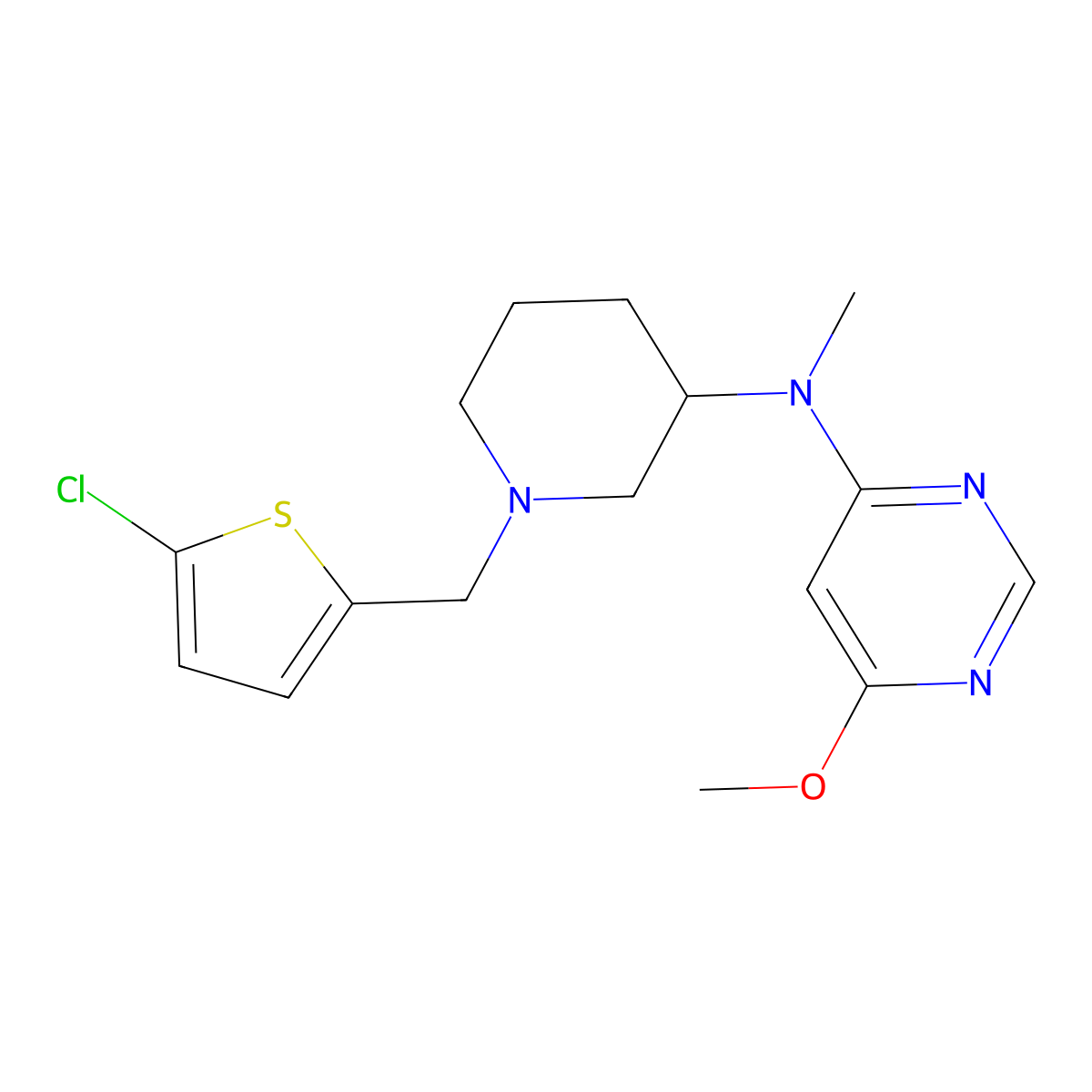 N-{1-[(5-chlorothiophen-2-yl)methyl]piperidin-3-yl}-6-methoxy-N-methylpyrimidin-4-amine molecular structure, CAS 3054594-04-3