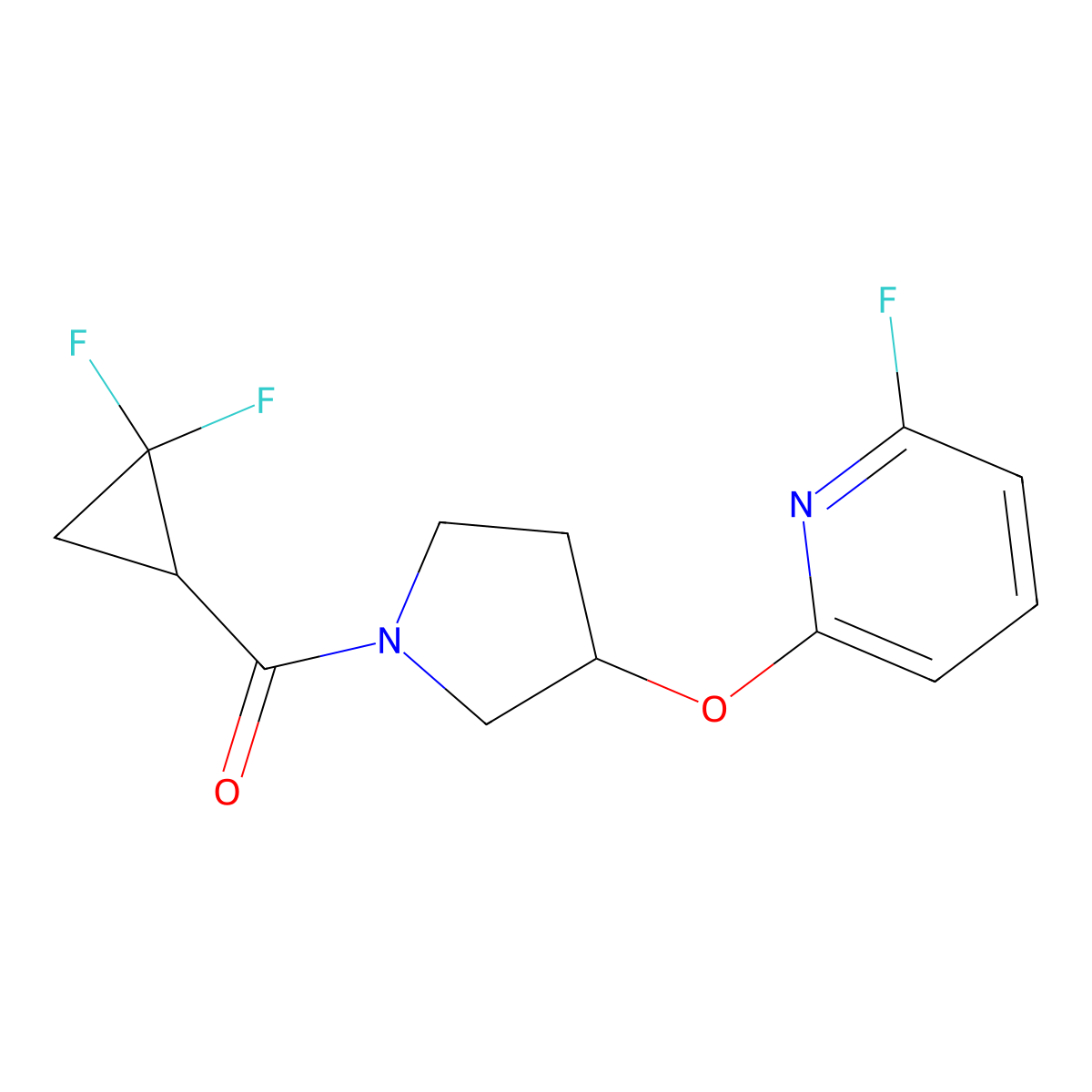 2-{[1-(2,2-Difluorocyclopropanecarbonyl)pyrrolidin-3-yl]oxy}-6-fluoropyridine molecular structure, CAS 3054594-07-6