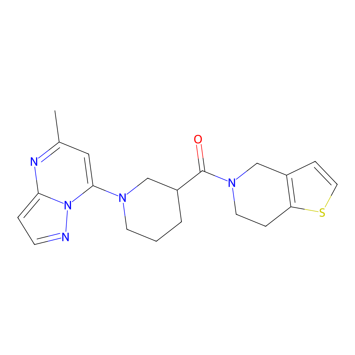 1-{5-methylpyrazolo[1,5-a]pyrimidin-7-yl}-3-{4H,5H,6H,7H-thieno[3,2-c]pyridine-5-carbonyl}piperidine molecular structure, CAS 3054594-09-8