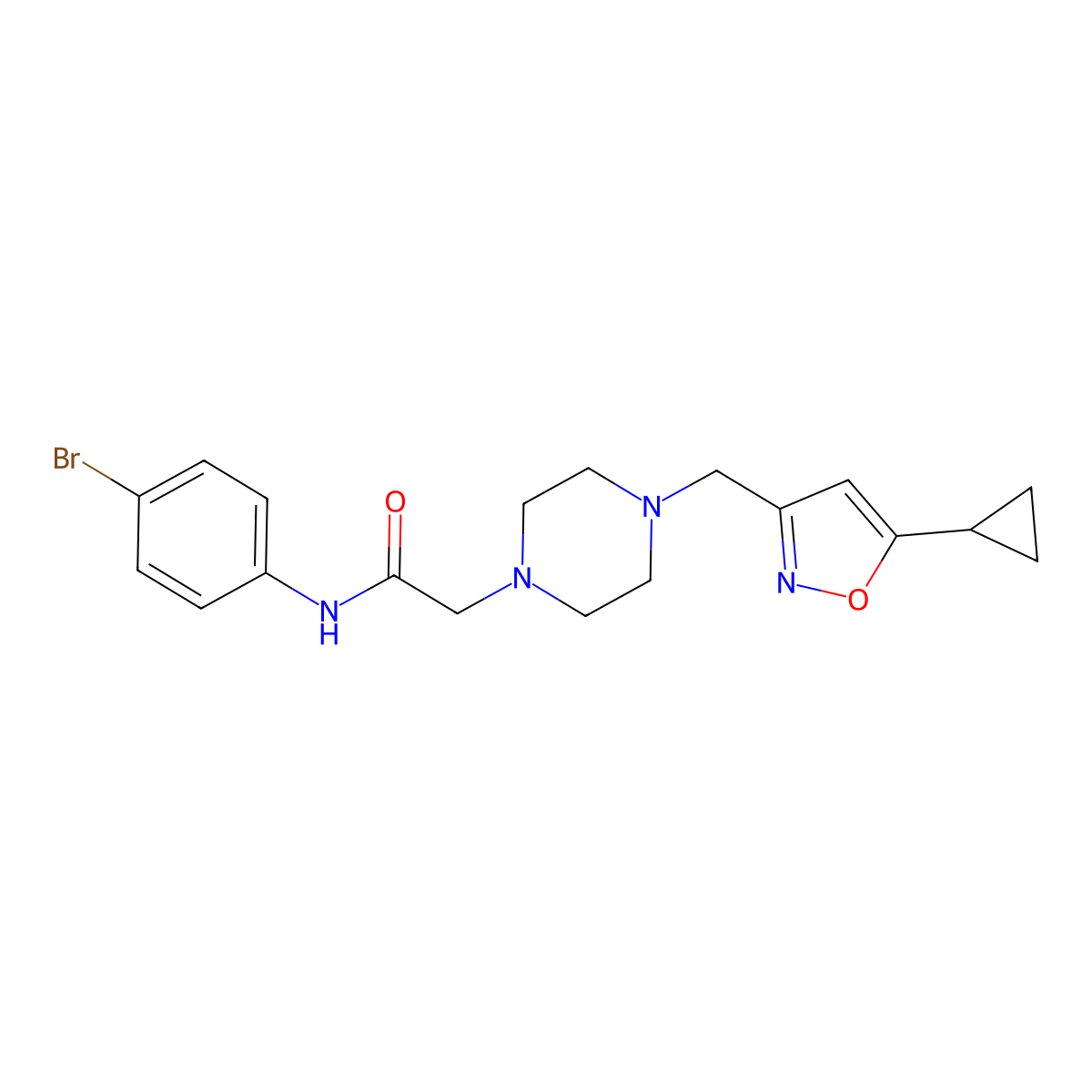 N-(4-bromophenyl)-2-{4-[(5-cyclopropyl-1,2-oxazol-3-yl)methyl]piperazin-1-yl}acetamide molecular structure, CAS 3054594-10-1