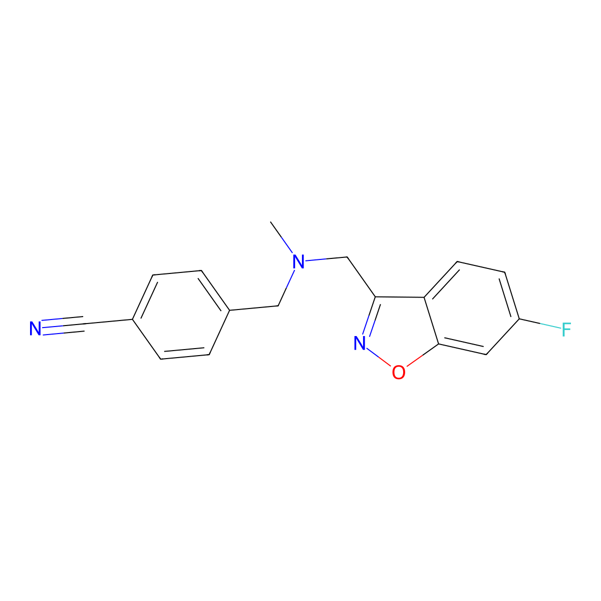 4-({[(6-Fluoro-1,2-benzoxazol-3-yl)methyl](methyl)amino}methyl)benzonitrile molecular structure, CAS 3054594-11-2