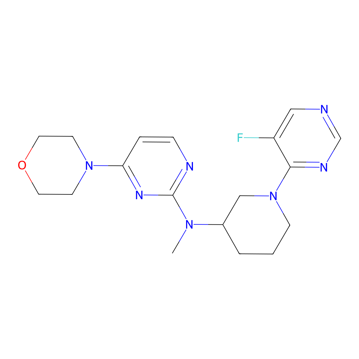 N-[1-(5-fluoropyrimidin-4-yl)piperidin-3-yl]-N-methyl-4-(morpholin-4-yl)pyrimidin-2-amine molecular structure, CAS 3054594-13-4