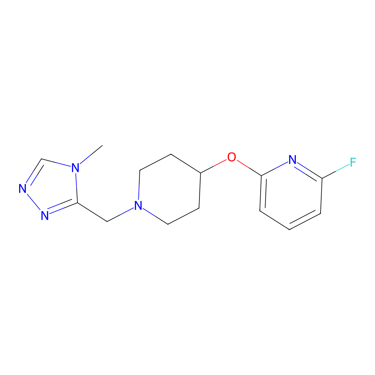 2-fluoro-6-({1-[(4-methyl-4H-1,2,4-triazol-3-yl)methyl]piperidin-4-yl}oxy)pyridine molecular structure, CAS 3054594-16-7