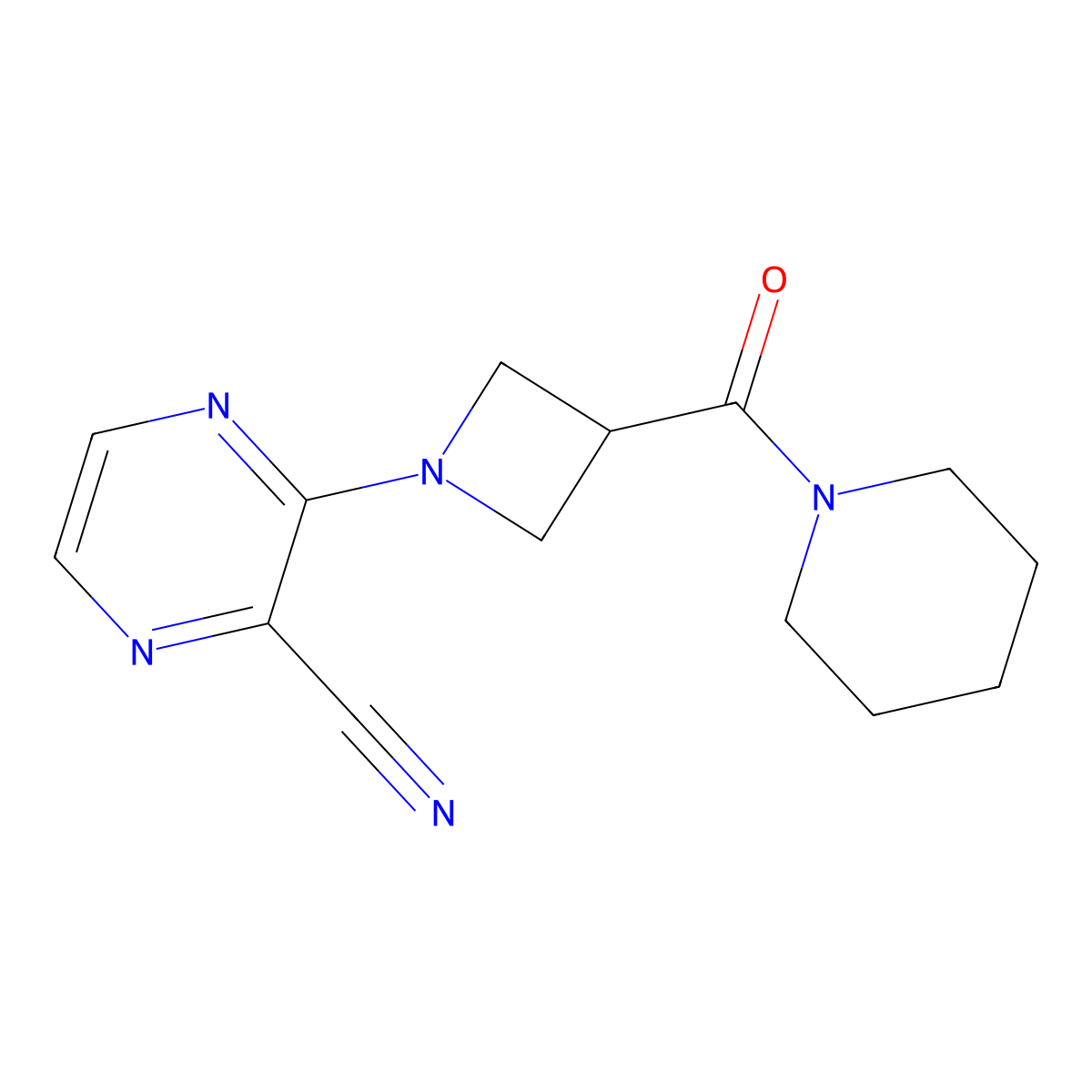 3-[3-(Piperidine-1-carbonyl)azetidin-1-yl]pyrazine-2-carbonitrile molecular structure, CAS 3054594-23-6