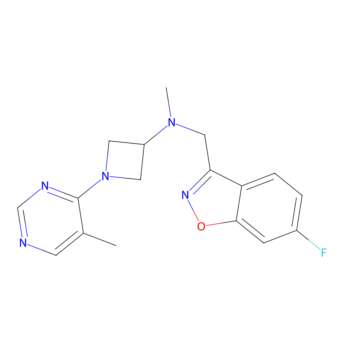 N-[(6-fluoro-1,2-benzoxazol-3-yl)methyl]-N-methyl-1-(5-methylpyrimidin-4-yl)azetidin-3-amine molecular structure, CAS 3054594-25-8