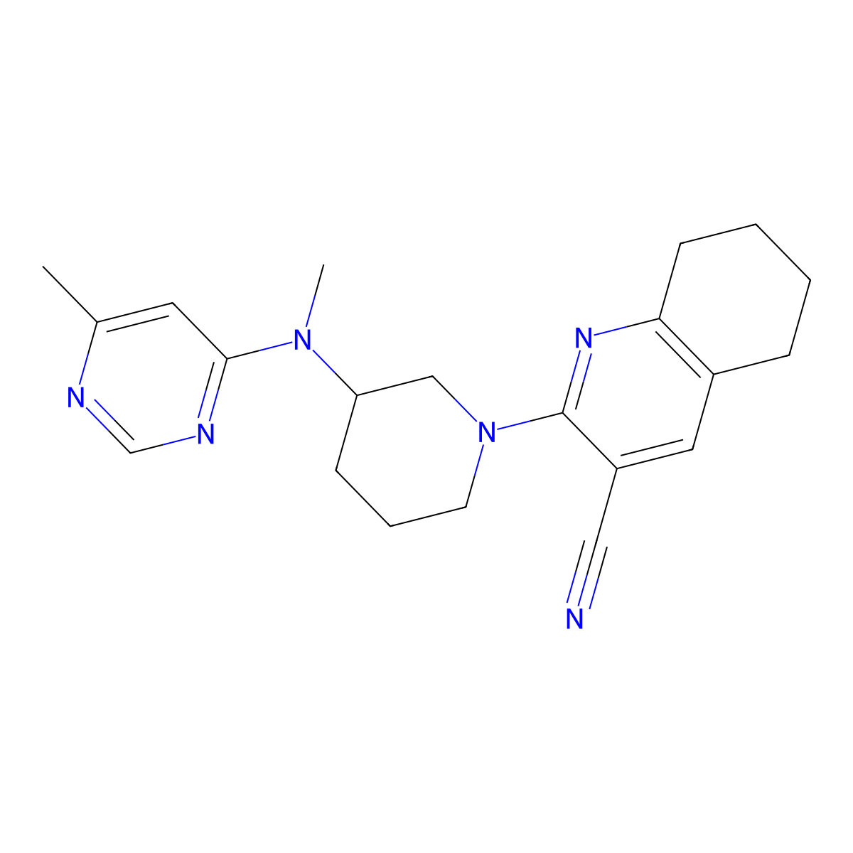 2-{3-[Methyl(6-methylpyrimidin-4-yl)amino]piperidin-1-yl}-5,6,7,8-tetrahydroquinoline-3-carbonitrile molecular structure, CAS 3054594-30-5