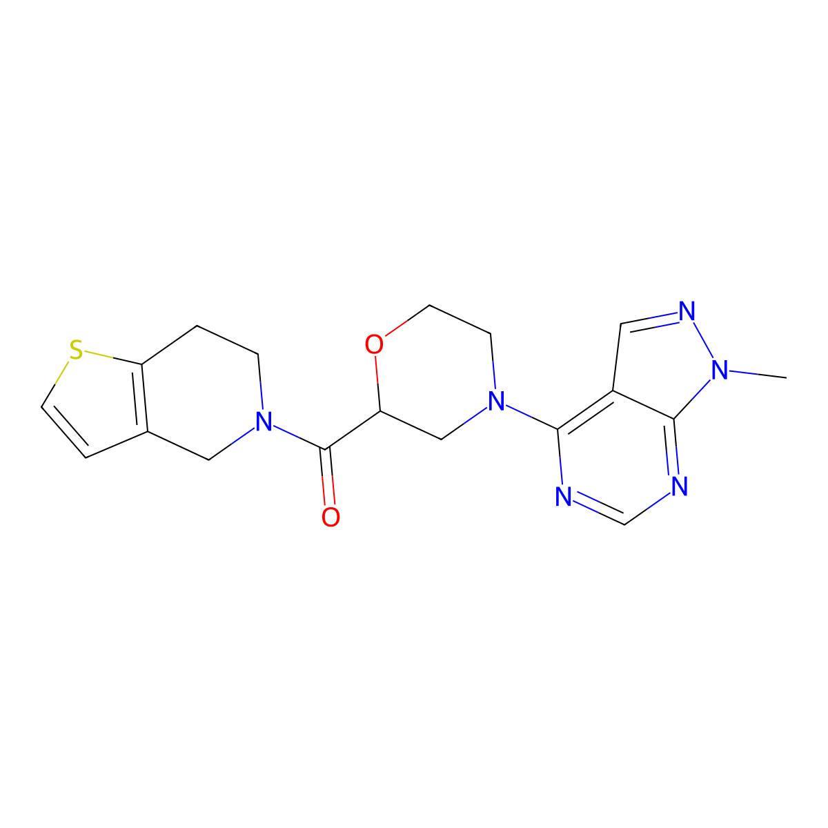 4-{1-methyl-1H-pyrazolo[3,4-d]pyrimidin-4-yl}-2-{4H,5H,6H,7H-thieno[3,2-c]pyridine-5-carbonyl}morpholine molecular structure, CAS 3054594-31-6