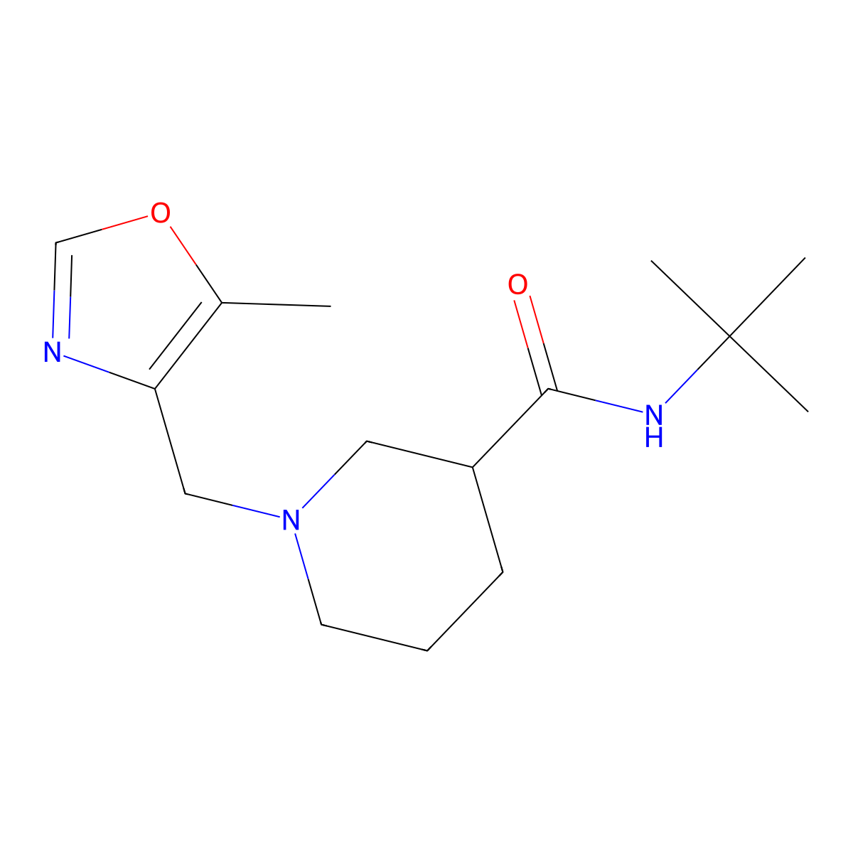 N-tert-butyl-1-[(5-methyl-1,3-oxazol-4-yl)methyl]piperidine-3-carboxamide molecular structure, CAS 3054594-32-7