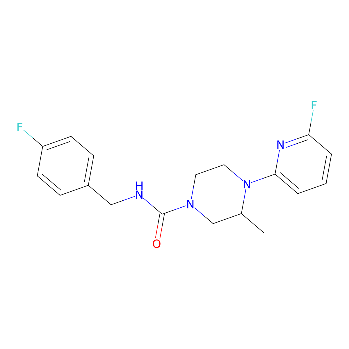N-[(4-fluorophenyl)methyl]-4-(6-fluoropyridin-2-yl)-3-methylpiperazine-1-carboxamide molecular structure, CAS 3054594-34-9