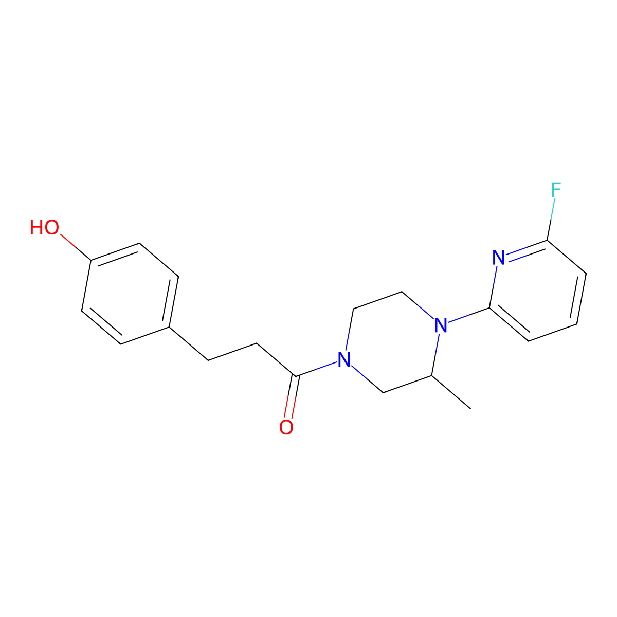 1-[4-(6-Fluoropyridin-2-yl)-3-methylpiperazin-1-yl]-3-(4-hydroxyphenyl)propan-1-one molecular structure, CAS 3054594-44-1