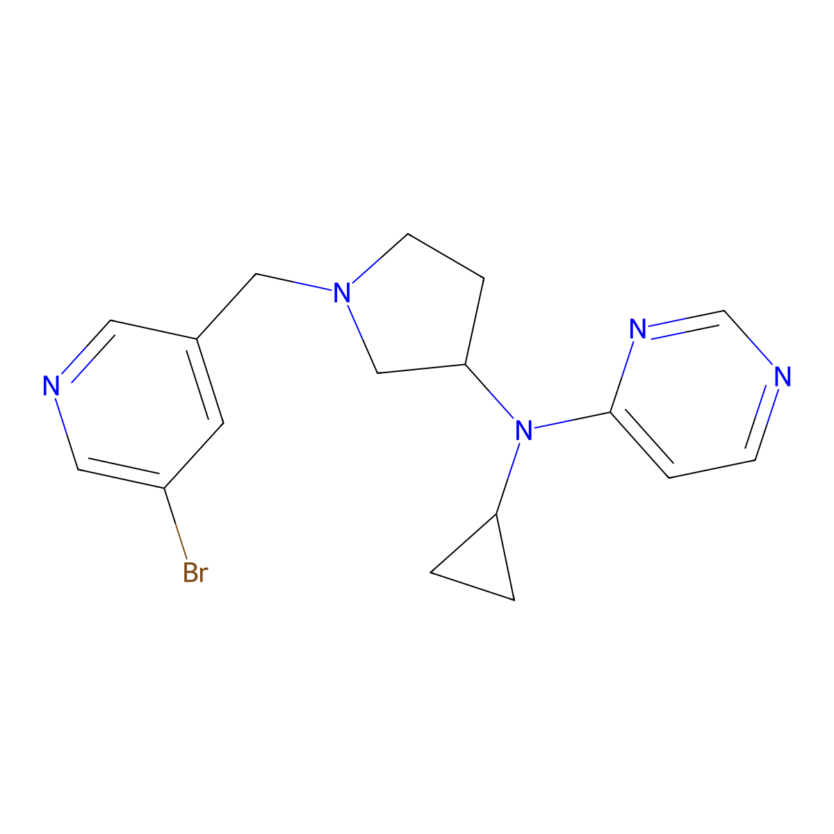 N-{1-[(5-bromopyridin-3-yl)methyl]pyrrolidin-3-yl}-N-cyclopropylpyrimidin-4-amine molecular structure, CAS 3054594-47-4