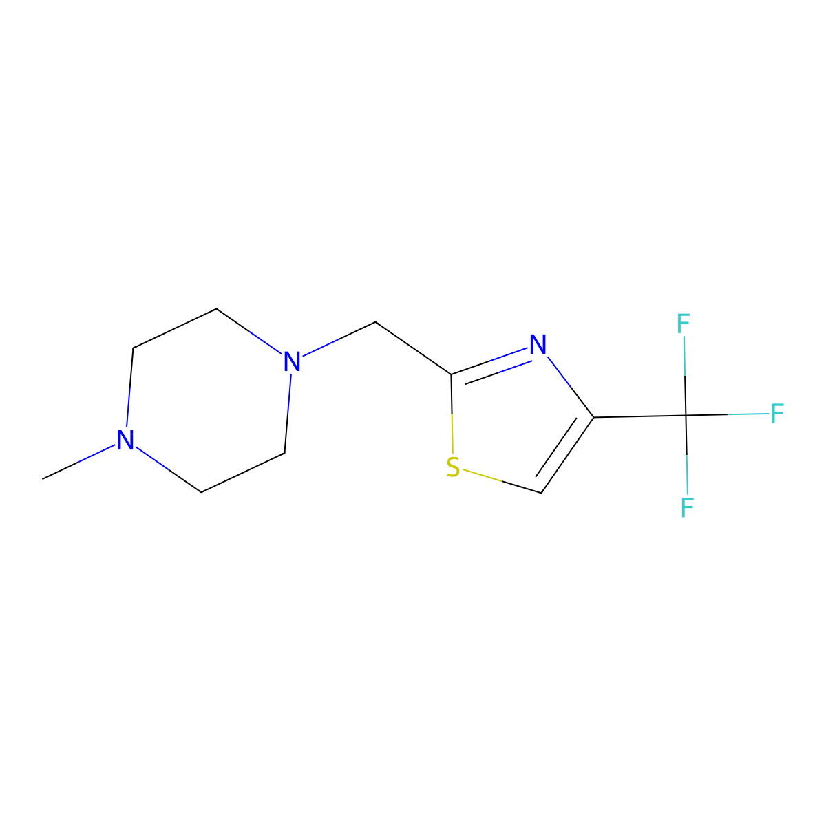 1-Methyl-4-{[4-(trifluoromethyl)-1,3-thiazol-2-yl]methyl}piperazine molecular structure, CAS 3054594-49-6