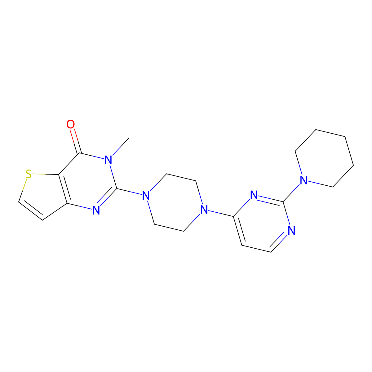 3-methyl-2-{4-[2-(piperidin-1-yl)pyrimidin-4-yl]piperazin-1-yl}-3H,4H-thieno[3,2-d]pyrimidin-4-one molecular structure, CAS 3054594-50-9